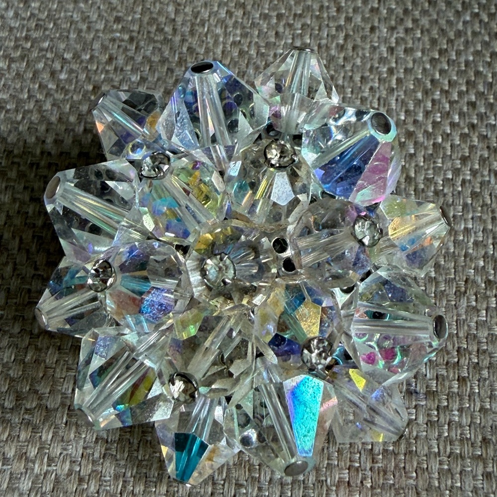 AB Crystal Flower Brooch - Clear Sparkle